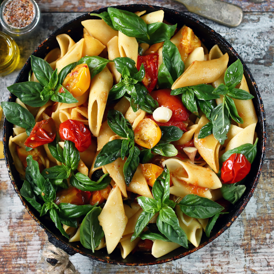 Mini penne, poulet, légumes grillés, parmesan
