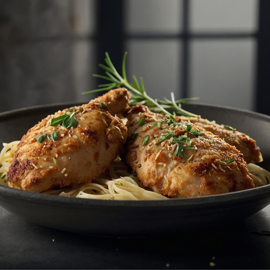 Poulet citronné basse température, légumes grillés & tagliatelles