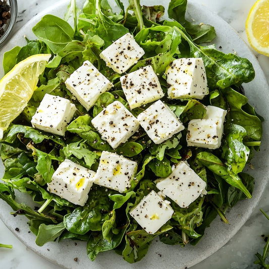 Feta, pousses d'épinards,  légumes rôtis
